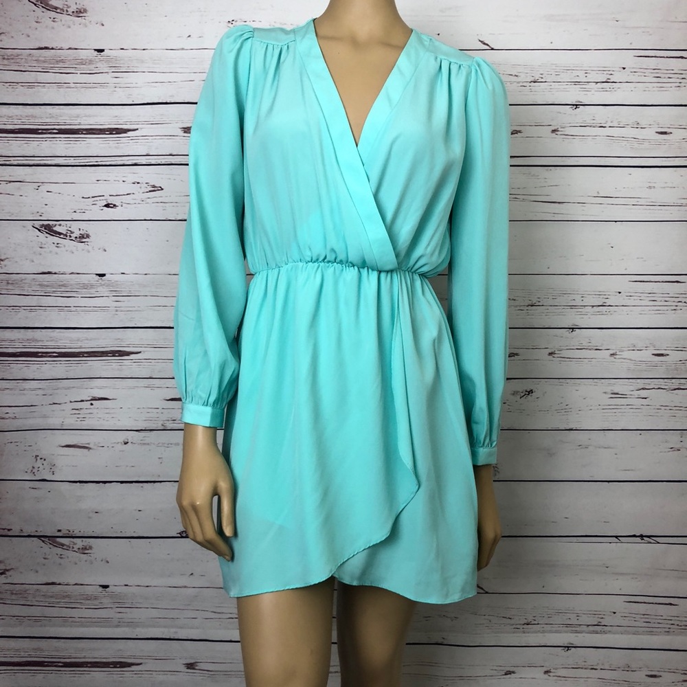 Brigitte Bailey Dress Shirt Tiered Flowy Aqua